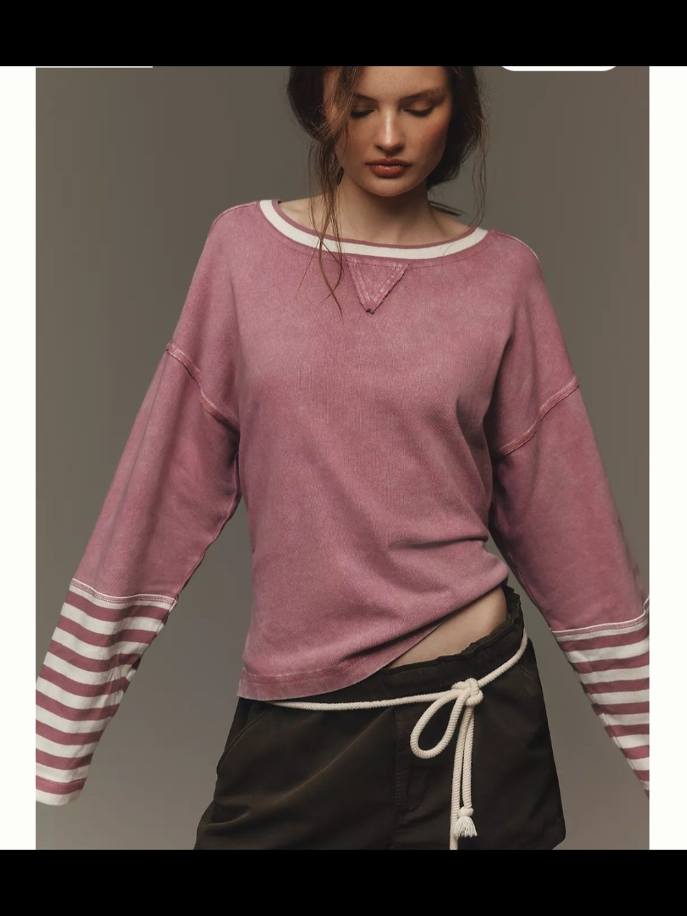 NWT Pilcro Anthro Washed Rose Pink Crewneck Long Sleeve Cotton Shirt Small Beach